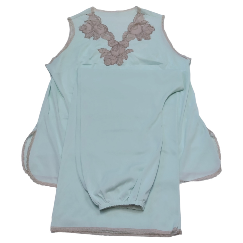 Vintage 1960s Womens Pajama Nightgown Set Lightweight Lace Trimmed Light Blue